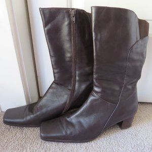 Fitzwell brown leather square toe boots, size 8